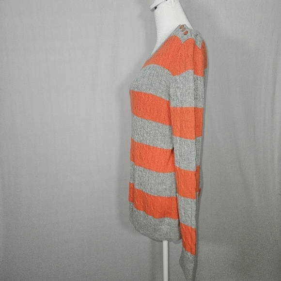 Talbots Lambswool/Nylon Orange & Gray Cable Knit Pullover Sweater Size L - Picture 6 of 8